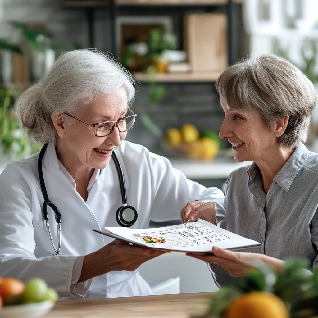 Дієтолог консультує літню жінку щодо плану харчування