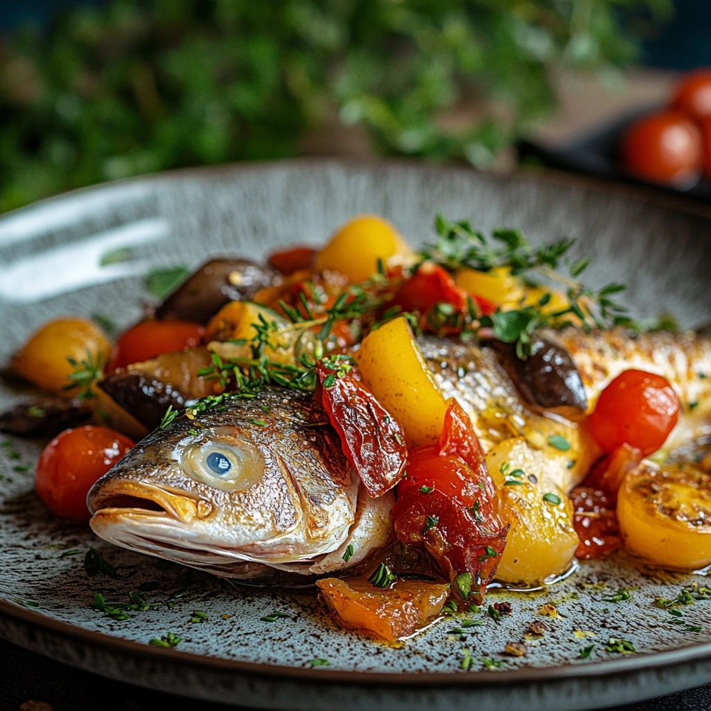 Печена риба з овочами